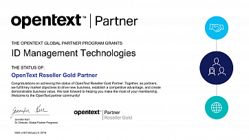 OpenText Reseller Gold Partner certificate